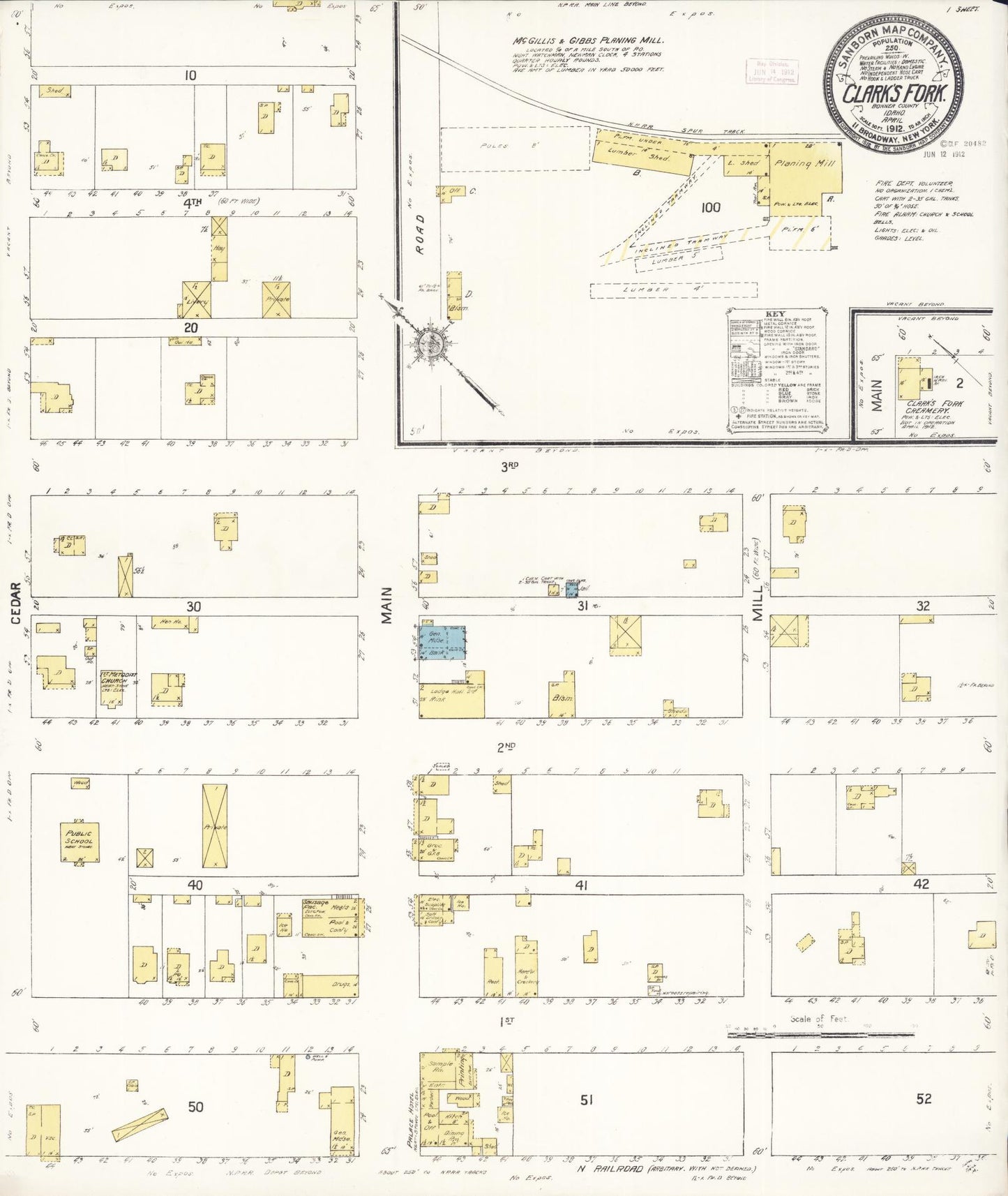 Sanborn Fire Insurance Map from Clark's Fork, Bonner County, Idaho (1912), Sheet #0001 - Historic Sanborn Fire Insurance Map Print, vintage old map wall art, antique decor, genealogy gift, Idaho Idaho map