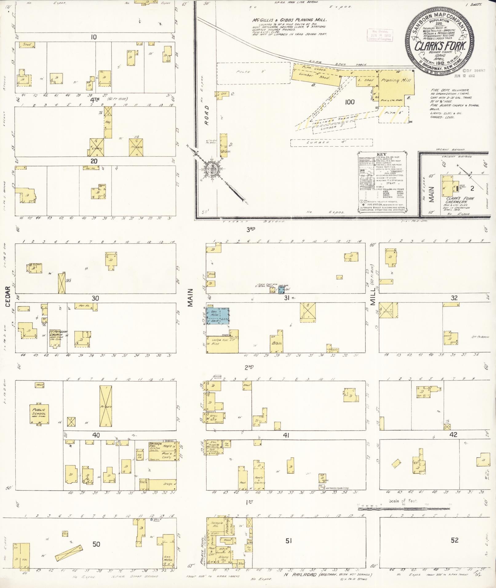 Sanborn Fire Insurance Map from Clark's Fork, Bonner County, Idaho (1912), Sheet #0001 - Historic Sanborn Fire Insurance Map Print, vintage old map wall art, antique decor, genealogy gift, Idaho Idaho map