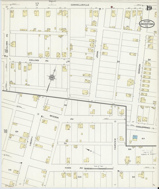 Sanborn Fire Insurance Map from Uniontown, Fayette County, Pennsylvania (1914), Sheet #0019 - Historic Sanborn Fire Insurance Map Print, vintage old map wall art, antique decor, genealogy gift, Pennsylvania Pennsylvania map