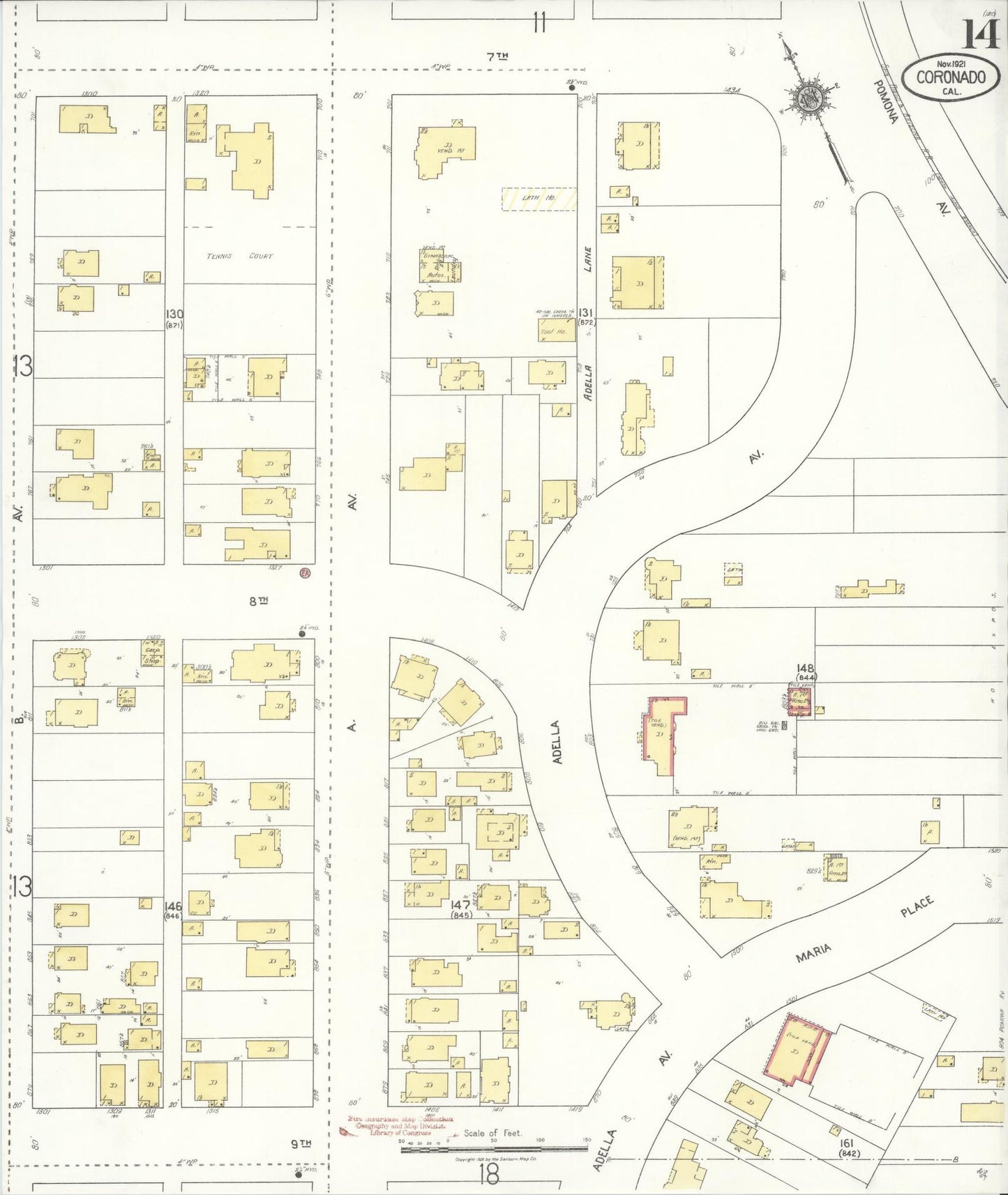 Sanborn Fire Insurance Map from Coronado, San Diego County, California (1921), Sheet #0014 - Complete Map Set gallery image, historic Sanborn map, vintage wall art, California California