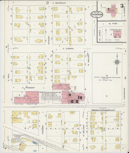 Sanborn Fire Insurance Map from Champaign, Champaign County, Illinois (1915), Sheet #0003 - Historic Sanborn Fire Insurance Map Print, vintage old map wall art, antique decor, genealogy gift, Illinois Illinois map