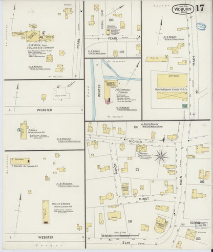 Sanborn Fire Insurance Map from Woburn, Middlesex County, Massachusetts (1894), Sheet #0017 - Complete Map Set gallery image, historic Sanborn map, vintage wall art, Massachusetts Massachusetts