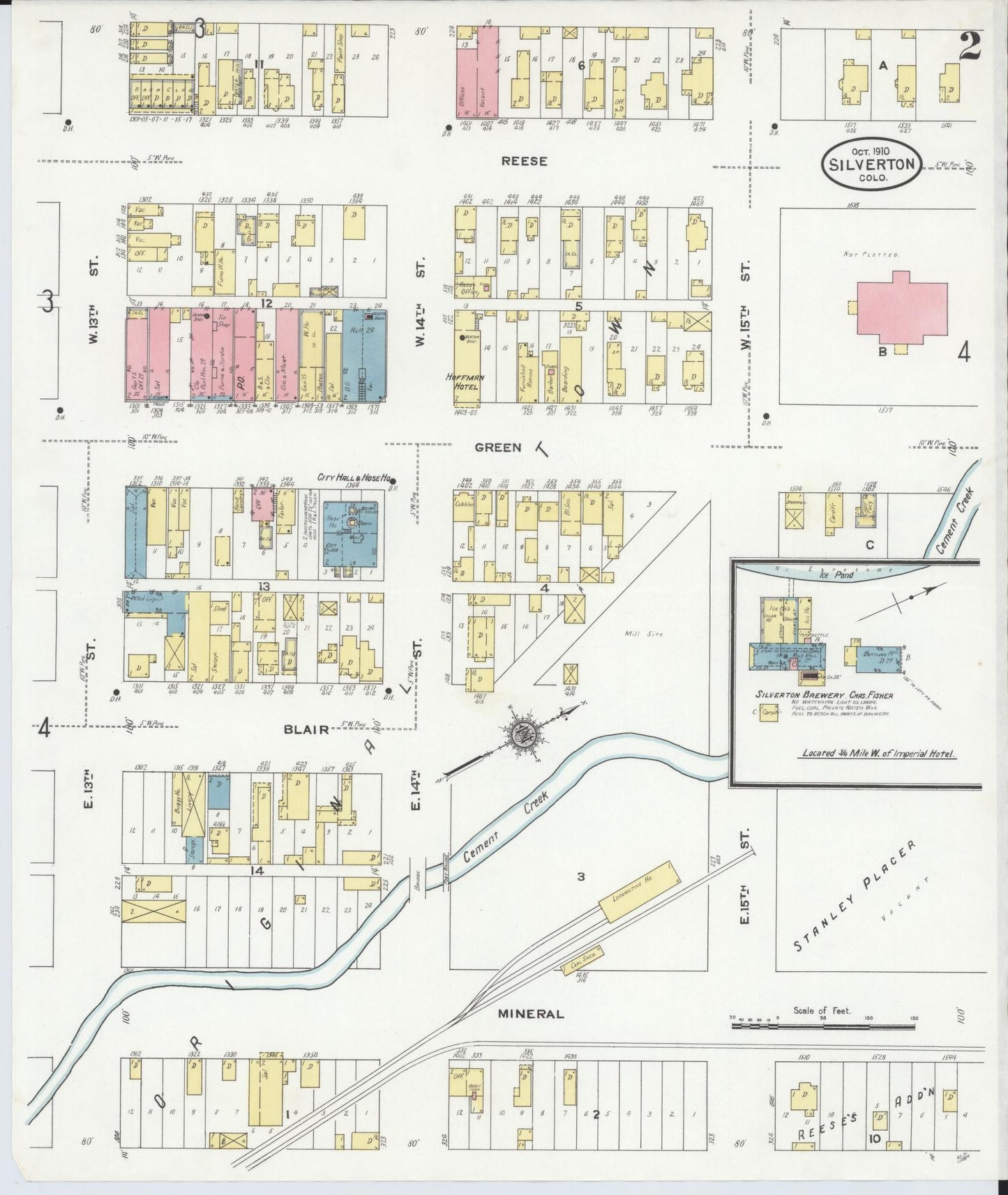 Sanborn Fire Insurance Map from Silverton, San Juan County, Colorado (1910), Sheet #0002 - Historic Sanborn Fire Insurance Map Print, vintage old map wall art, antique decor, genealogy gift, Colorado Colorado map