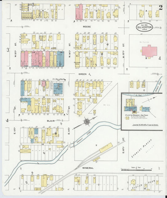 Sanborn Fire Insurance Map from Silverton, San Juan County, Colorado (1910), Sheet #0002 - Historic Sanborn Fire Insurance Map Print, vintage old map wall art, antique decor, genealogy gift, Colorado Colorado map