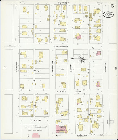 Sanborn Fire Insurance Map from Macon, Macon County, Missouri (1909), Sheet #0005 - Historic Sanborn Fire Insurance Map Print, vintage old map wall art, antique decor, genealogy gift, Missouri Missouri map