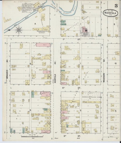Sanborn Fire Insurance Map from Norfolk, Madison County, Nebraska (1889), Sheet #0003 - Complete Map Set gallery image, historic Sanborn map, vintage wall art, Nebraska Nebraska