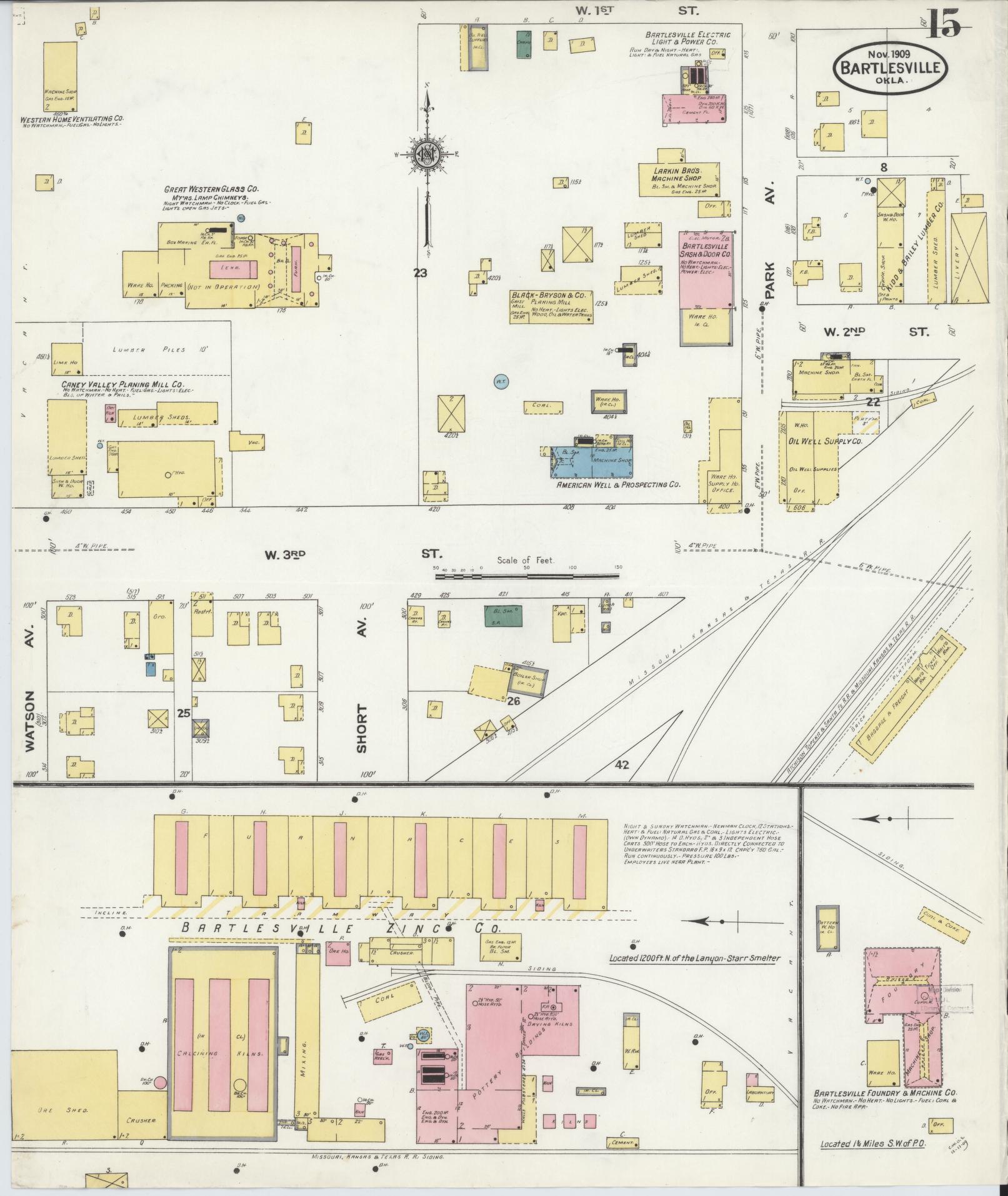 Sanborn Fire Insurance Map from Bartlesville, Washington County, Oklahoma (1909), Sheet #0015 - Historic Sanborn Fire Insurance Map Print, vintage old map wall art, antique decor, genealogy gift, Oklahoma Oklahoma map