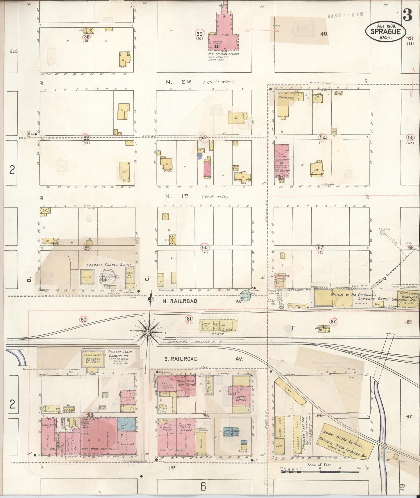 Sanborn Fire Insurance Map from Sprague, Lincoln County, Washington (1943), Sheet #0003 - Complete Map Set gallery image, historic Sanborn map, vintage wall art, Washington Washington