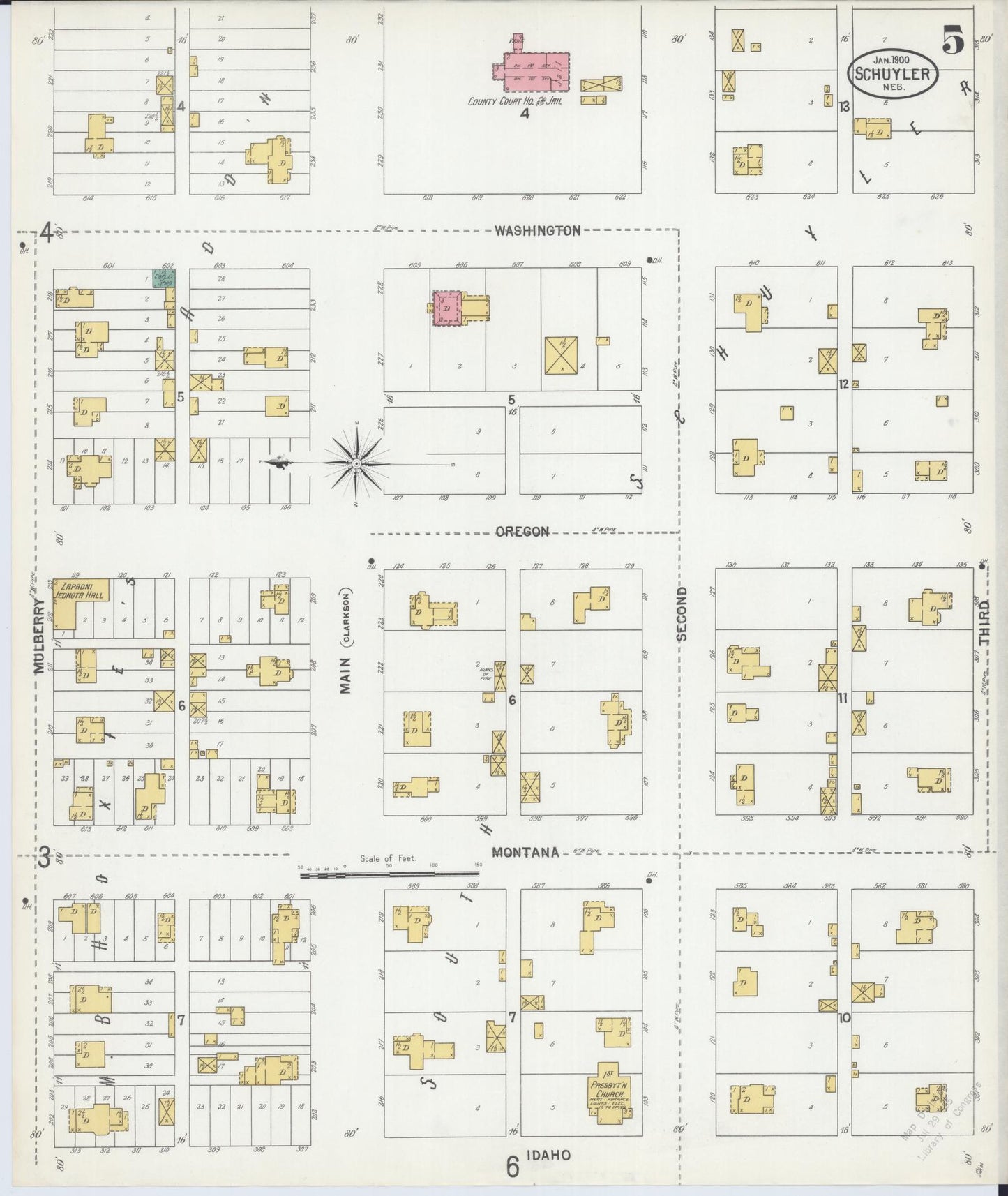 Sanborn Fire Insurance Map from Schuyler, Colfax County, Nebraska (1900), Sheet #0005 - Complete Map Set gallery image, historic Sanborn map, vintage wall art, Nebraska Nebraska