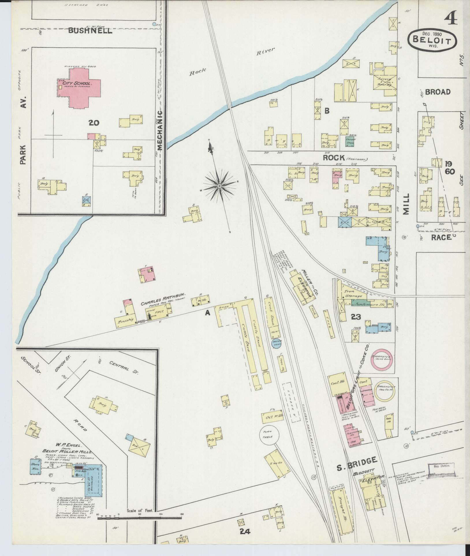 Sanborn Fire Insurance Map from Beloit, Rock County, Wisconsin (1890), Sheet #0004 - Historic Sanborn Fire Insurance Map Print, vintage old map wall art, antique decor, genealogy gift, Wisconsin Wisconsin map