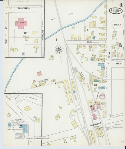 Sanborn Fire Insurance Map from Beloit, Rock County, Wisconsin (1890), Sheet #0004 - Historic Sanborn Fire Insurance Map Print, vintage old map wall art, antique decor, genealogy gift, Wisconsin Wisconsin map