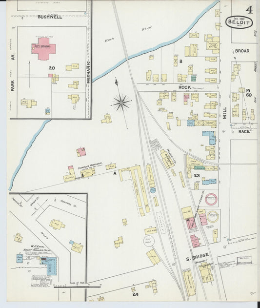 Sanborn Fire Insurance Map from Beloit, Rock County, Wisconsin (1890), Sheet #0004 - Historic Sanborn Fire Insurance Map Print, vintage old map wall art, antique decor, genealogy gift, Wisconsin Wisconsin map