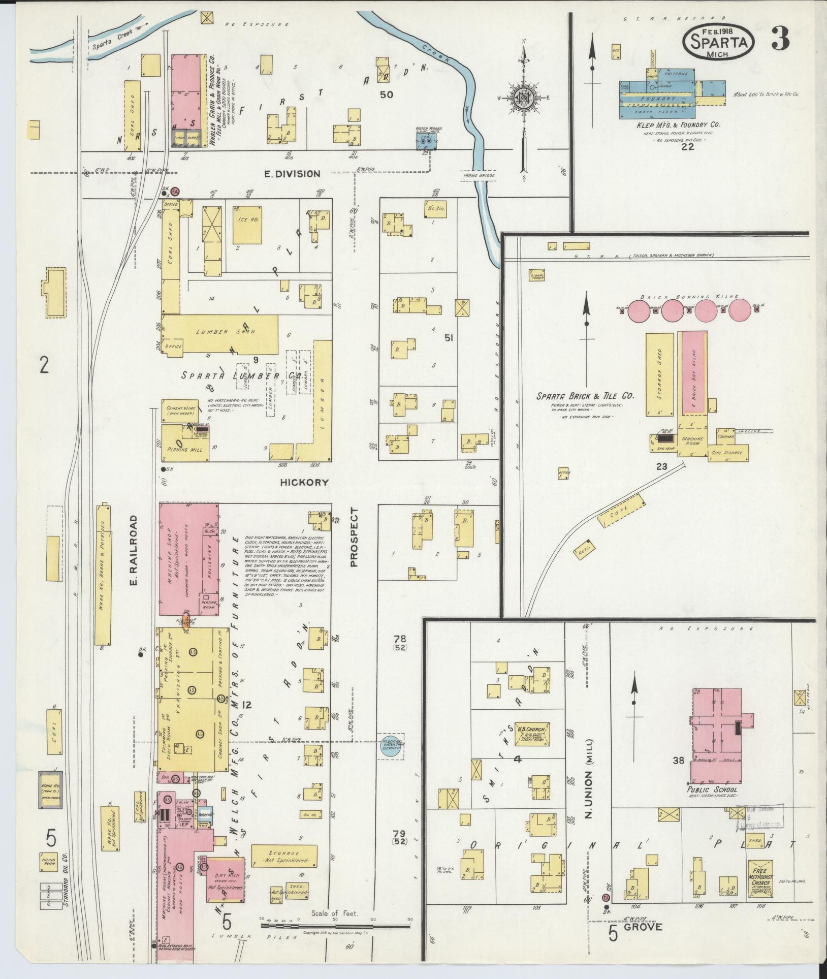 Sanborn Fire Insurance Map from Sparta, Kent County, Michigan (1918), Sheet #0003 - Historic Sanborn Fire Insurance Map Print, vintage old map wall art, antique decor, genealogy gift, Michigan Michigan map
