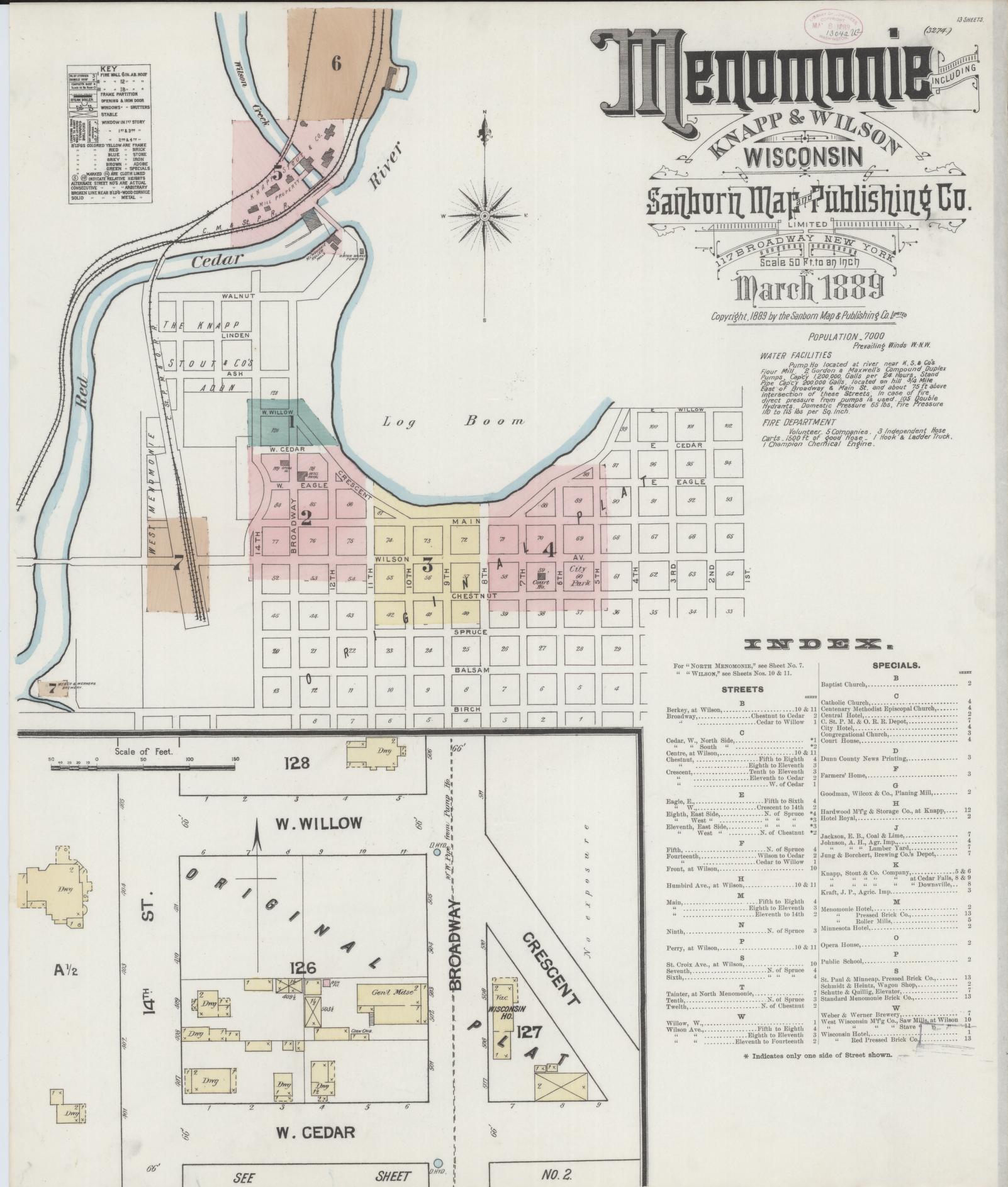 Sanborn Fire Insurance Map from Menomonie, Dunn County, Wisconsin (1889), Sheet #0001 - Complete Map Set gallery image, historic Sanborn map, vintage wall art, Wisconsin Wisconsin