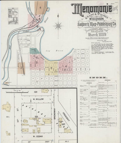 Sanborn Fire Insurance Map from Menomonie, Dunn County, Wisconsin (1889), Sheet #0001 - Complete Map Set gallery image, historic Sanborn map, vintage wall art, Wisconsin Wisconsin