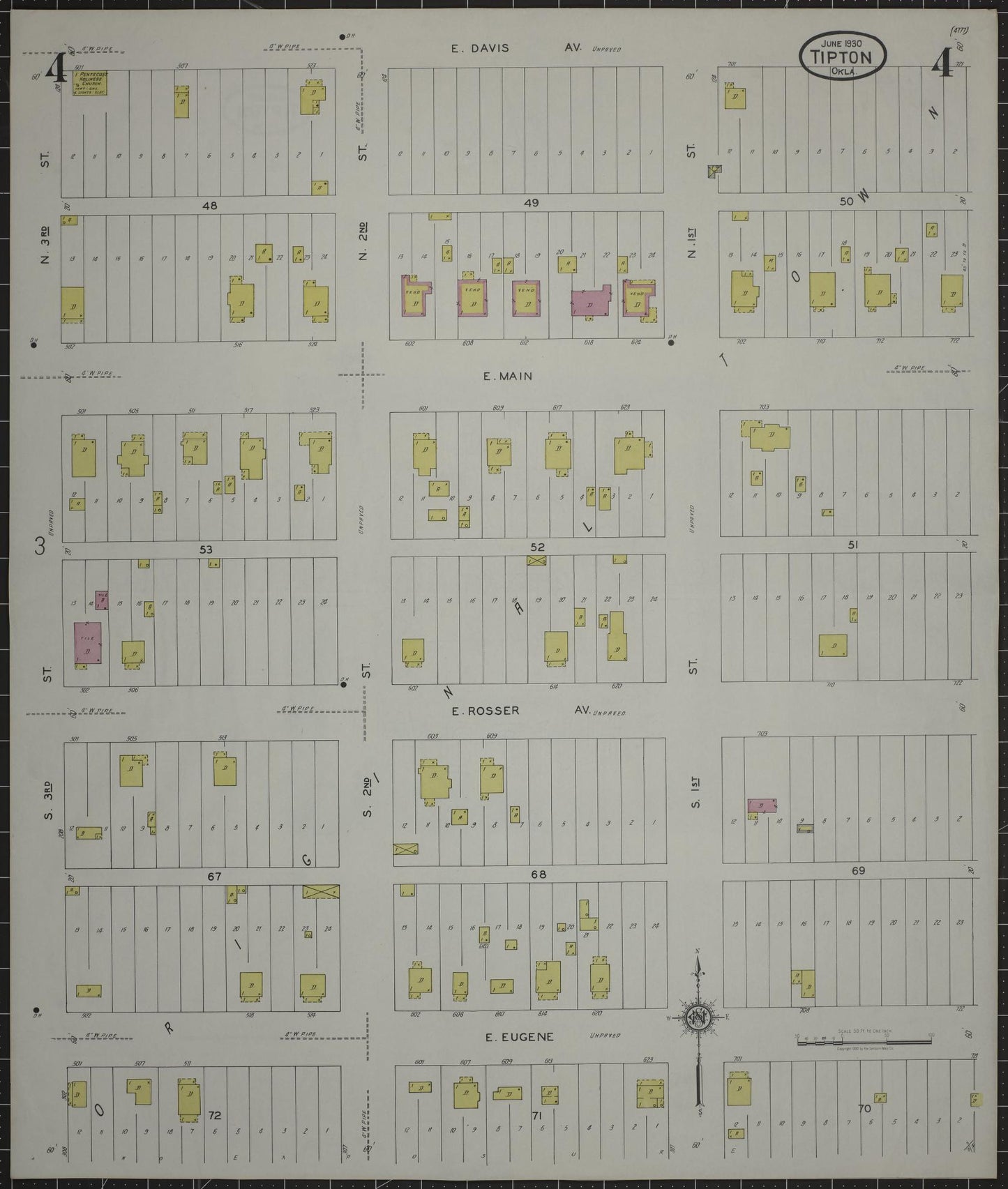 Sanborn Fire Insurance Map from Tipton, Tillman County, Oklahoma (1930), Sheet #0004 - Complete Map Set gallery image, historic Sanborn map, vintage wall art, Oklahoma Oklahoma