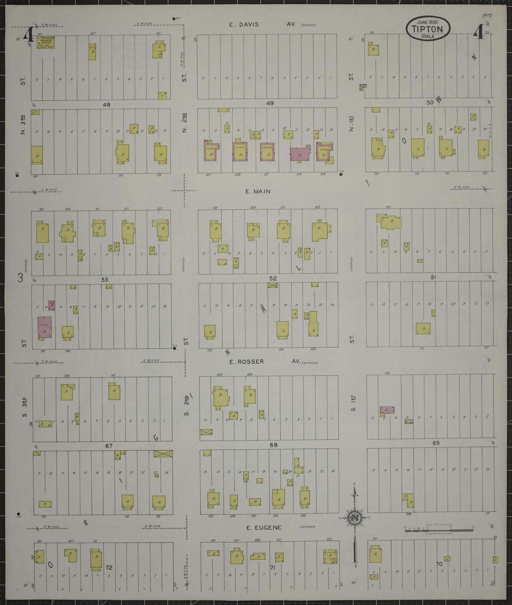 Sanborn Fire Insurance Map from Tipton, Tillman County, Oklahoma (1930), Sheet #0004 - Complete Map Set gallery image, historic Sanborn map, vintage wall art, Oklahoma Oklahoma