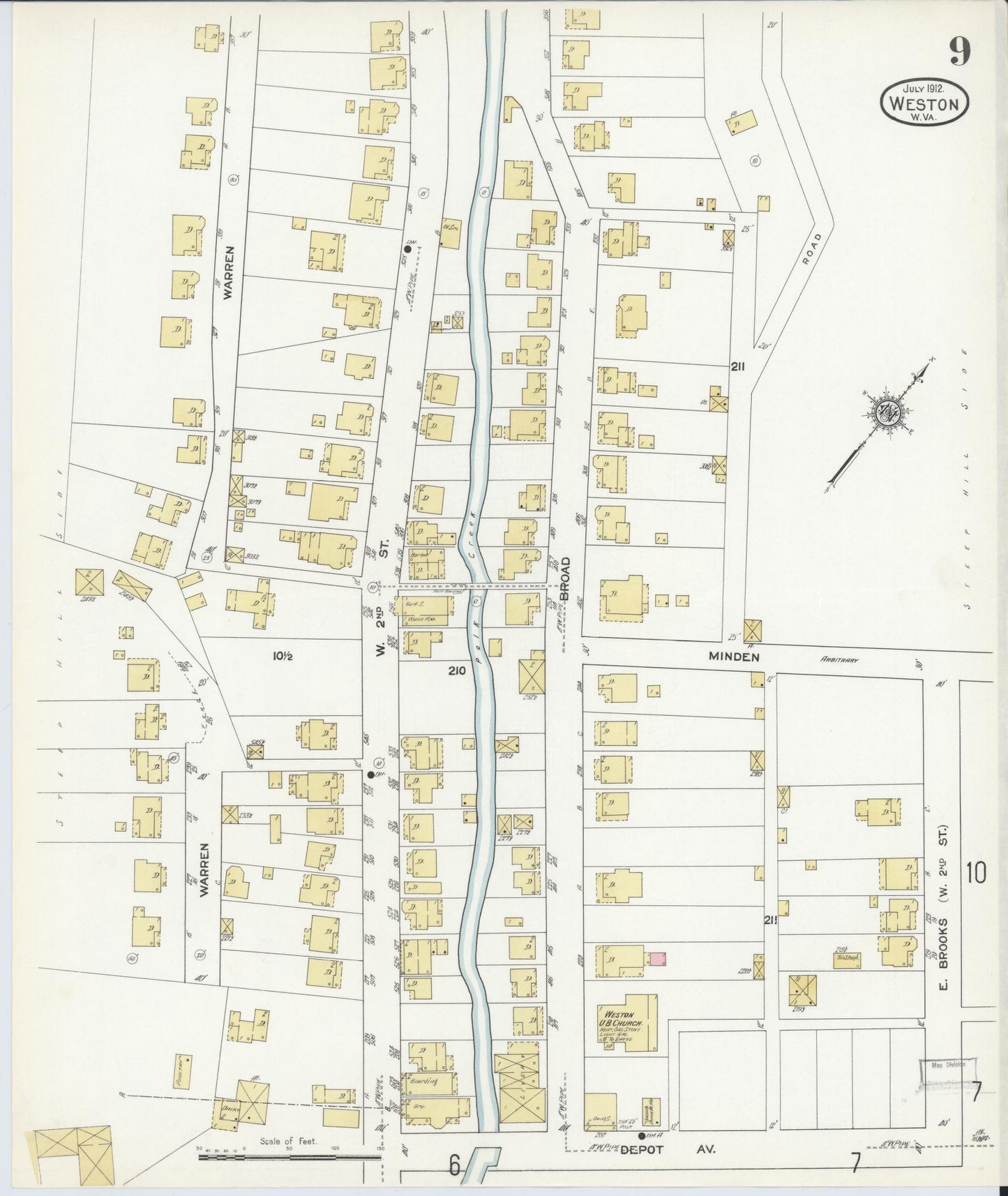 Sanborn Fire Insurance Map from Weston, Lewis County, West Virginia (1913), Sheet #0009 - Complete Map Set gallery image, historic Sanborn map, vintage wall art, West Virginia West Virginia