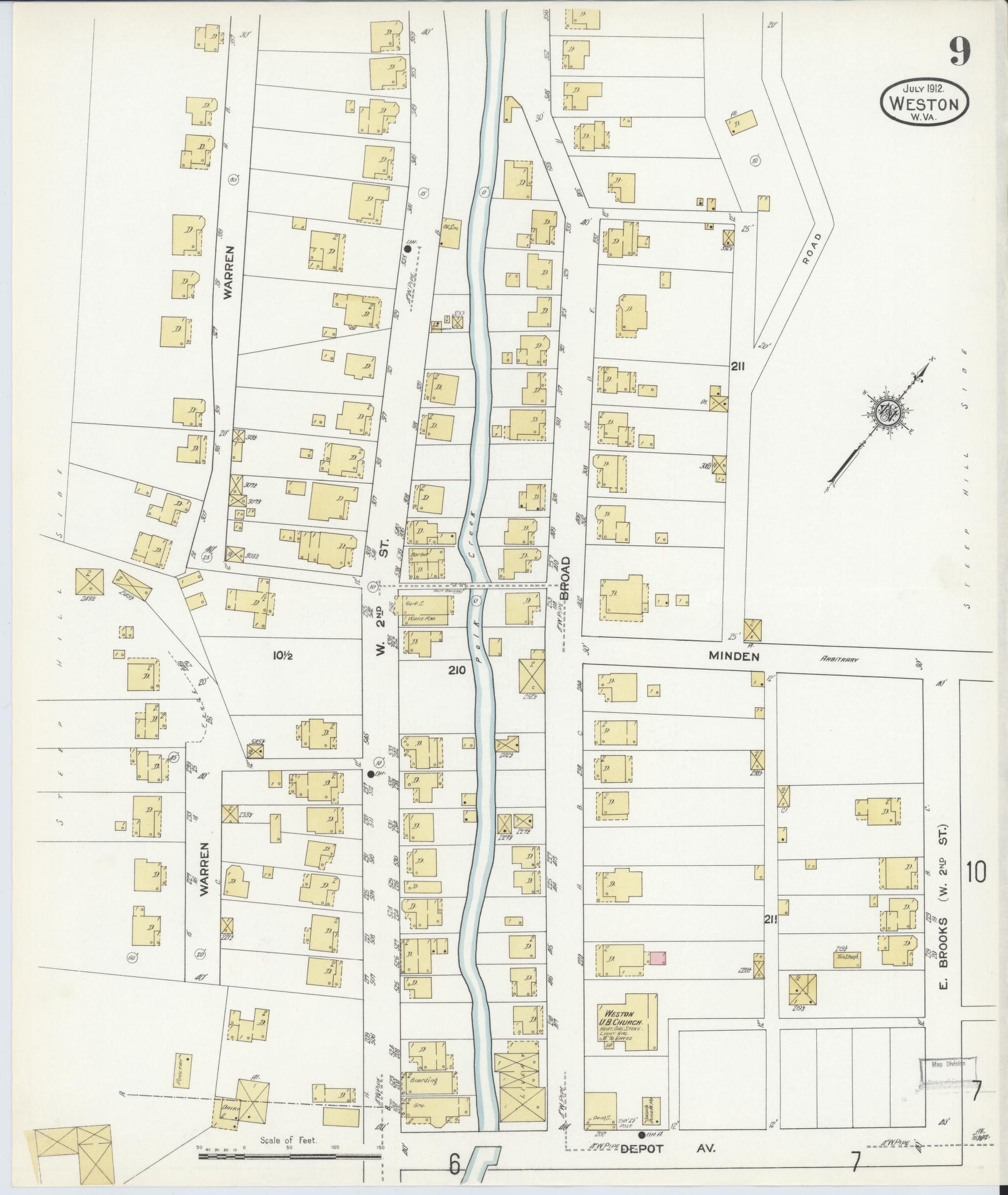 Sanborn Fire Insurance Map from Weston, Lewis County, West Virginia (1913), Sheet #0009 - Complete Map Set gallery image, historic Sanborn map, vintage wall art, West Virginia West Virginia