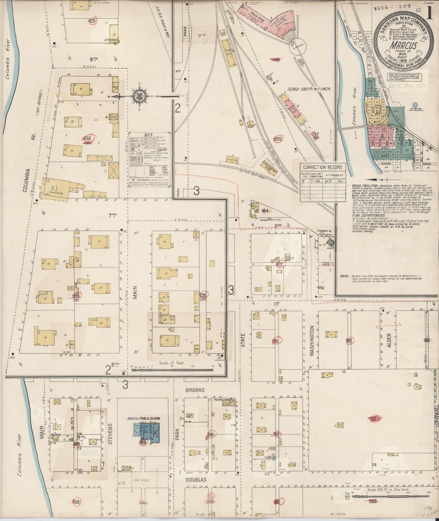 Sanborn Fire Insurance Map from Marcus, Stevens County, Washington (1932), Sheet #0001 - Complete Map Set gallery image, historic Sanborn map, vintage wall art, Washington Washington