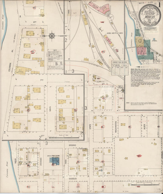 Sanborn Fire Insurance Map from Marcus, Stevens County, Washington (1932), Sheet #0001 - Complete Map Set gallery image, historic Sanborn map, vintage wall art, Washington Washington