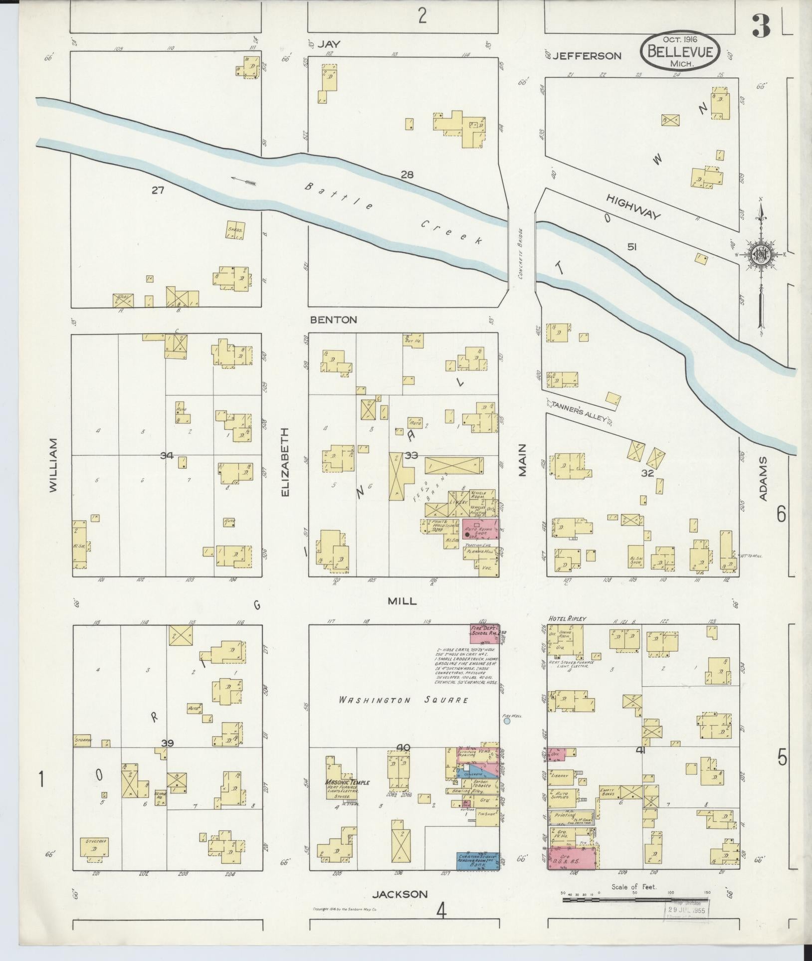 Sanborn Fire Insurance Map from Bellevue, Eaton County, Michigan (1916), Sheet #0003 - Historic Sanborn Fire Insurance Map Print, vintage old map wall art, antique decor, genealogy gift, Michigan Michigan map