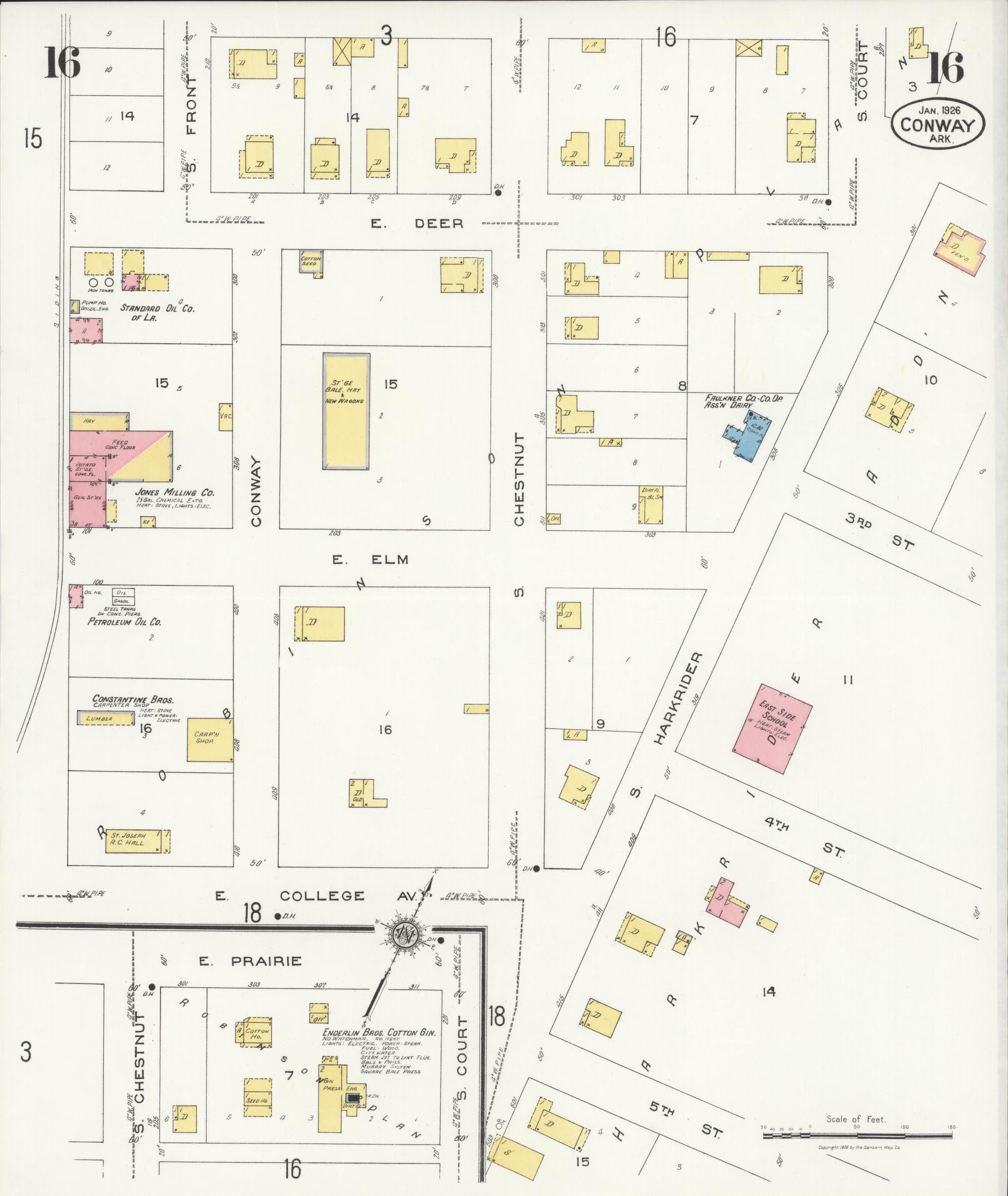 Sanborn Fire Insurance Map from Conway, Faulkner County, Arkansas (1926), Sheet #0016 - Historic Sanborn Fire Insurance Map Print, vintage old map wall art, antique decor, genealogy gift, Arkansas Arkansas map