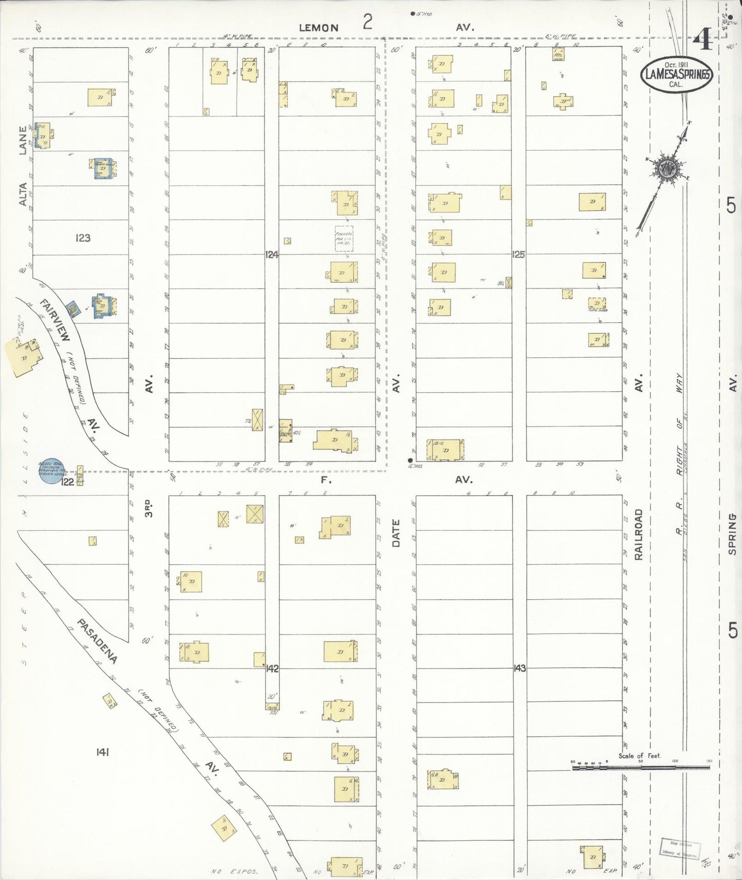 Sanborn Fire Insurance Map from La Mesa, San Diego County, California (1911), Sheet #0004 - Historic Sanborn Fire Insurance Map Print, vintage old map wall art, antique decor, genealogy gift, California California map