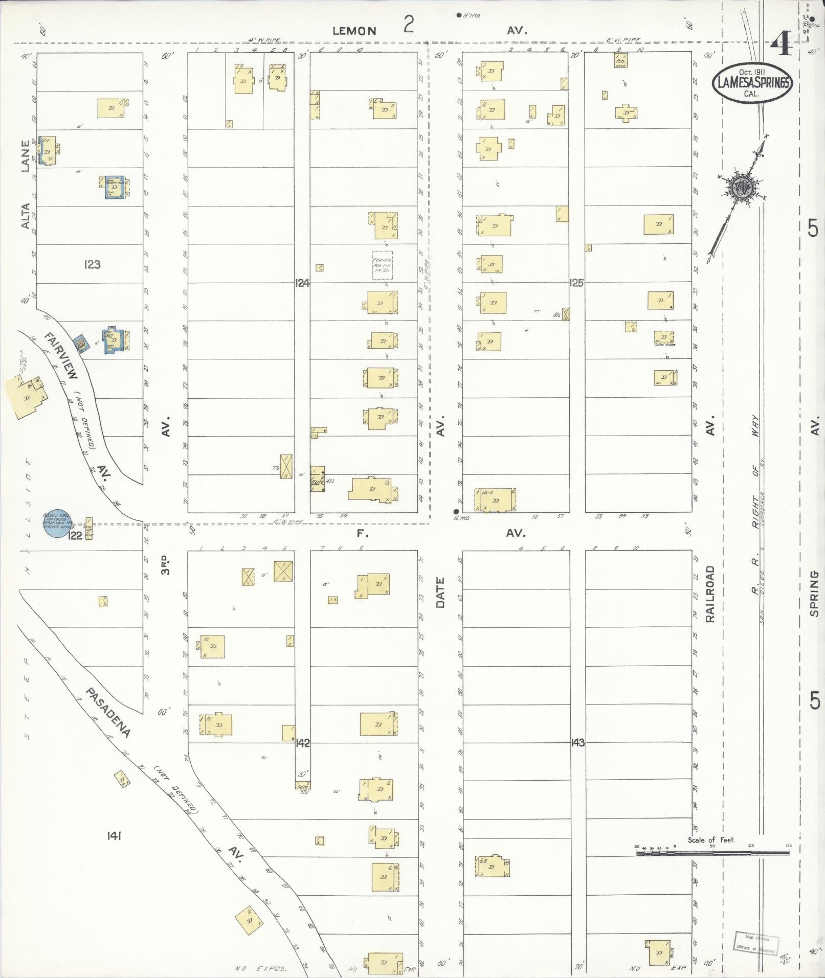Sanborn Fire Insurance Map from La Mesa, San Diego County, California (1911), Sheet #0004 - Historic Sanborn Fire Insurance Map Print, vintage old map wall art, antique decor, genealogy gift, California California map