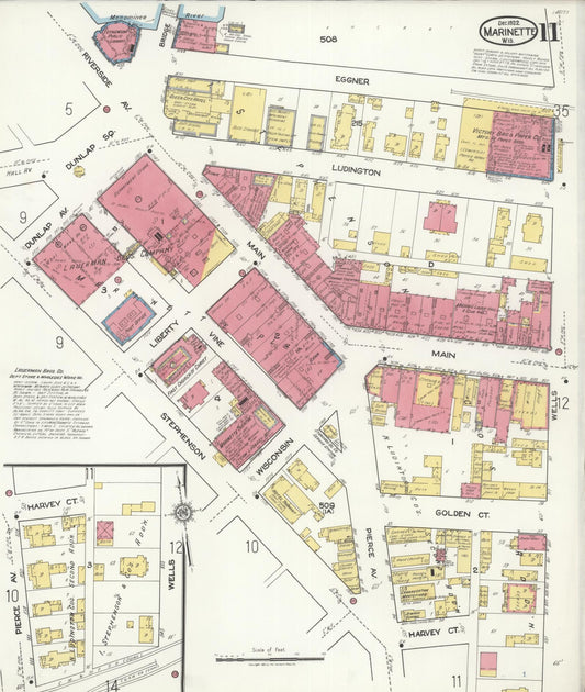 Sanborn Fire Insurance Map from Marinette, Marinette County, Wisconsin (1921), Sheet #0011 - Historic Sanborn Fire Insurance Map Print, vintage old map wall art, antique decor, genealogy gift, Wisconsin Wisconsin map