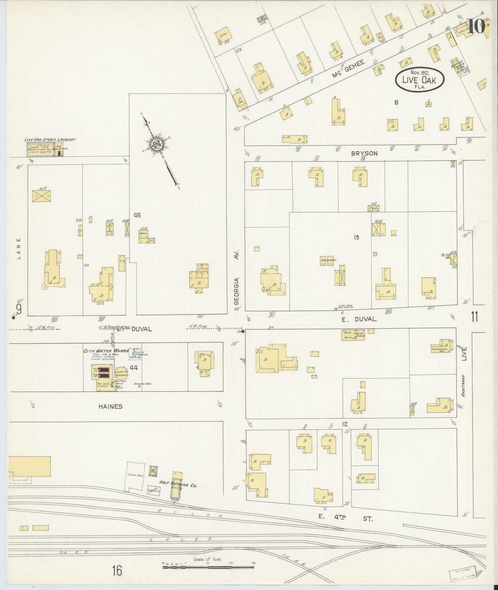 Sanborn Fire Insurance Map from Live Oak, Suwanee County, Florida (1912), Sheet #0010 - Complete Map Set gallery image, historic Sanborn map, vintage wall art, Florida Florida