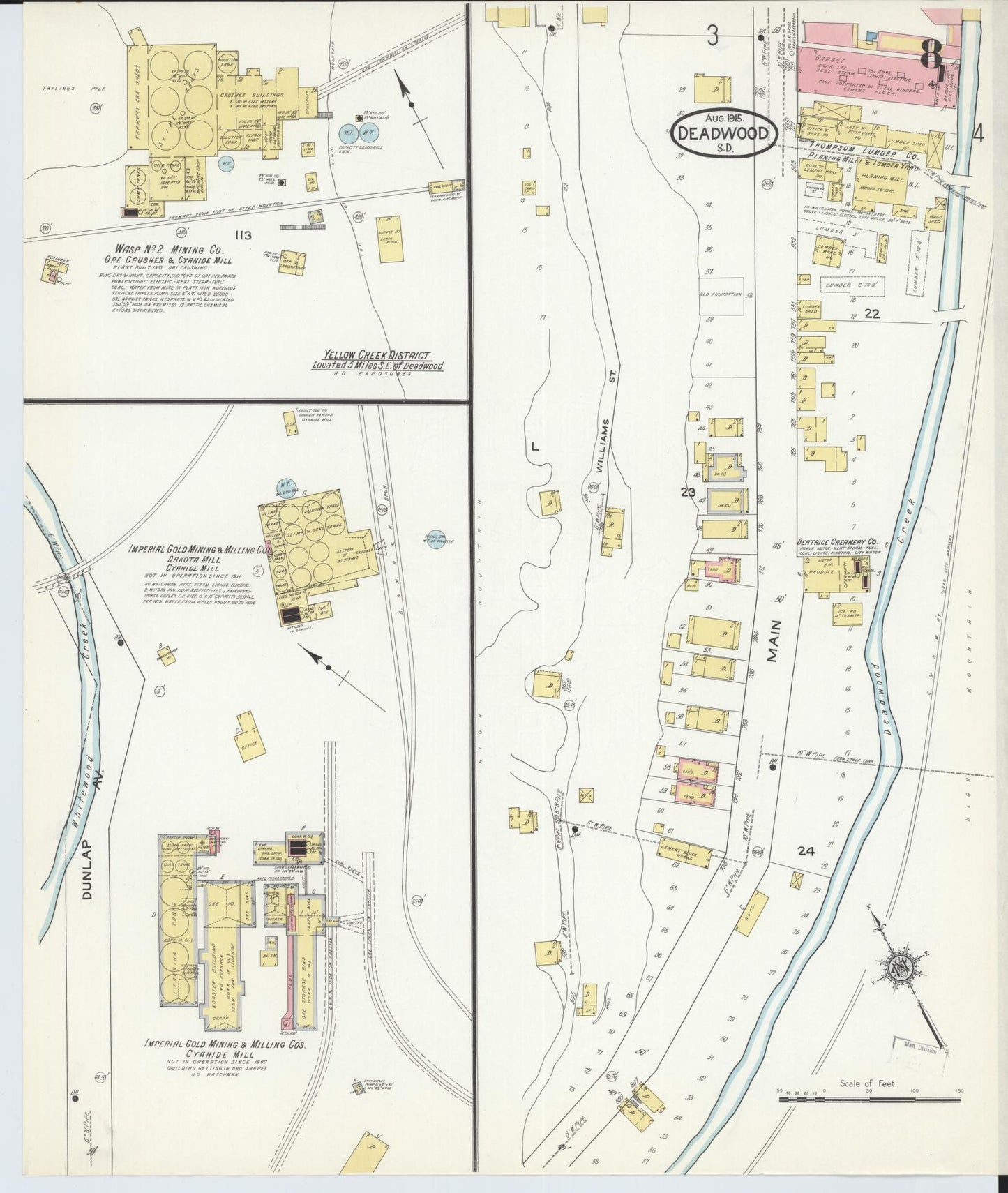 Sanborn Fire Insurance Map from Deadwood, Lawrence County, South Dakota (1915), Sheet #0008 - Complete Map Set gallery image, historic Sanborn map, vintage wall art, South Dakota South Dakota