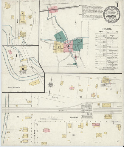 Sanborn Fire Insurance Map from Jordan, Onondaga County, New York (1912), Sheet #0001 - Historic Sanborn Fire Insurance Map Print, vintage old map wall art, antique decor, genealogy gift, New York New York map