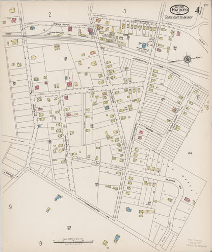 Sanborn Fire Insurance Map from Hatboro, Montgomery County, Pennsylvania (1922), Sheet #0004 - Historic Sanborn Fire Insurance Map Print, vintage old map wall art, antique decor, genealogy gift, Pennsylvania Pennsylvania map