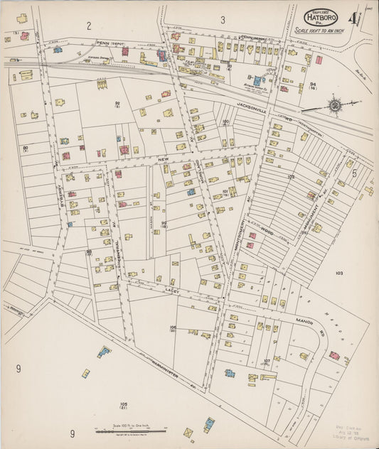 Sanborn Fire Insurance Map from Hatboro, Montgomery County, Pennsylvania (1922), Sheet #0004 - Historic Sanborn Fire Insurance Map Print, vintage old map wall art, antique decor, genealogy gift, Pennsylvania Pennsylvania map