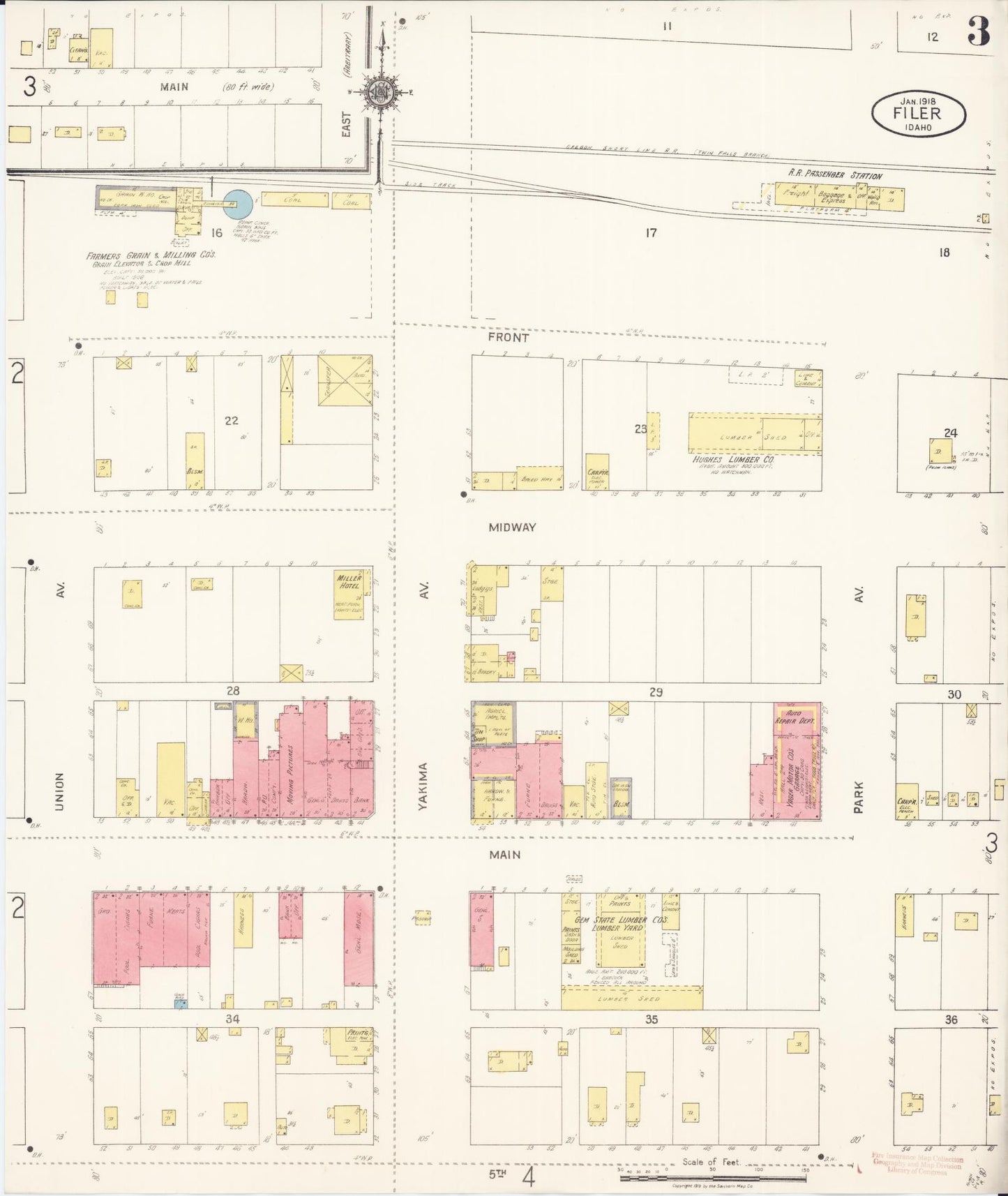 Sanborn Fire Insurance Map from Filer, Twin Falls County, Idaho (1918), Sheet #0003 - Complete Map Set gallery image, historic Sanborn map, vintage wall art, Falls Idaho