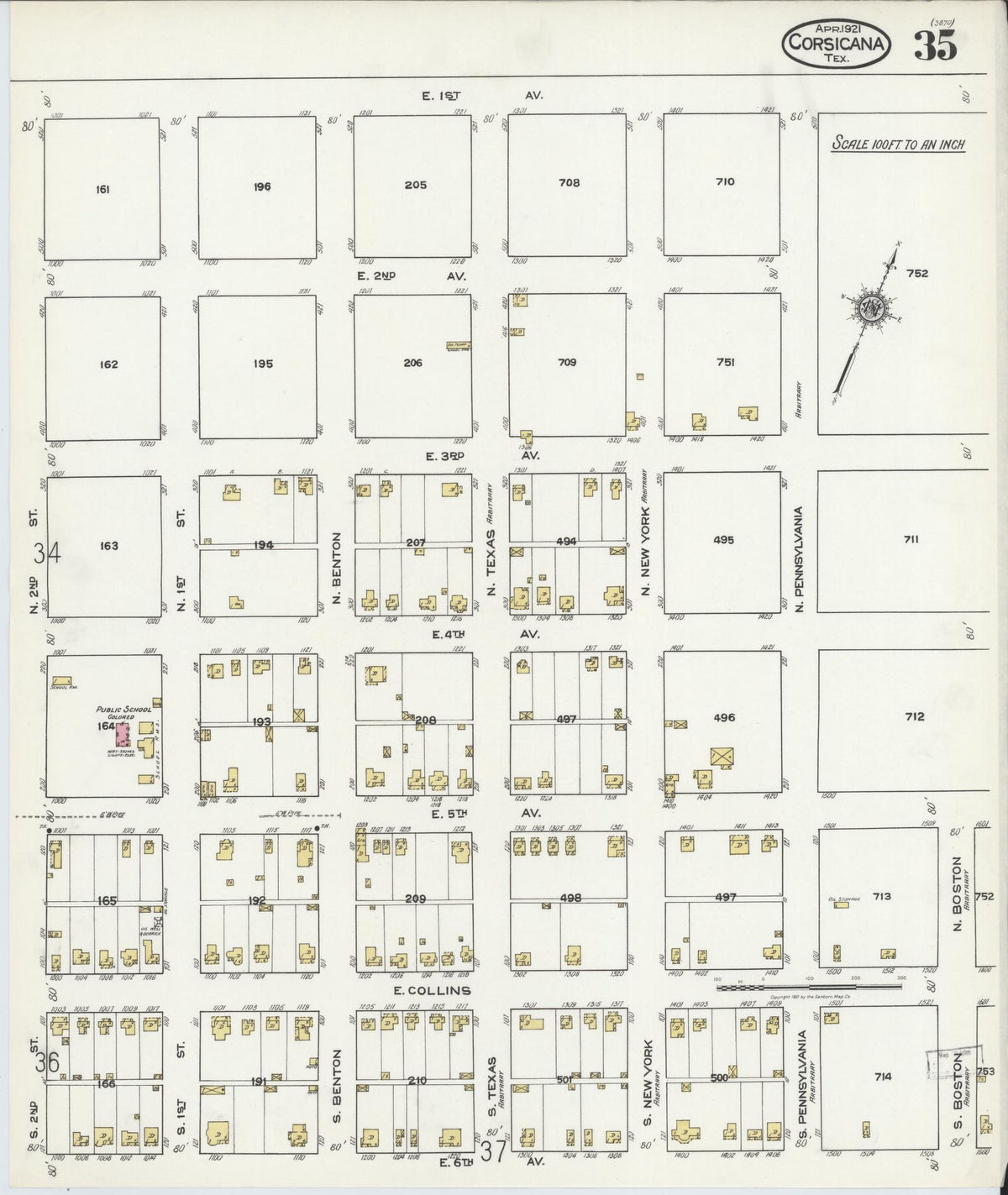 Sanborn Fire Insurance Map from Corsicana, Navarro County, Texas (1921), Sheet #0035 - Complete Map Set gallery image, historic Sanborn map, vintage wall art, Texas Texas