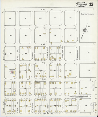 Sanborn Fire Insurance Map from Corsicana, Navarro County, Texas (1921), Sheet #0035 - Complete Map Set gallery image, historic Sanborn map, vintage wall art, Texas Texas