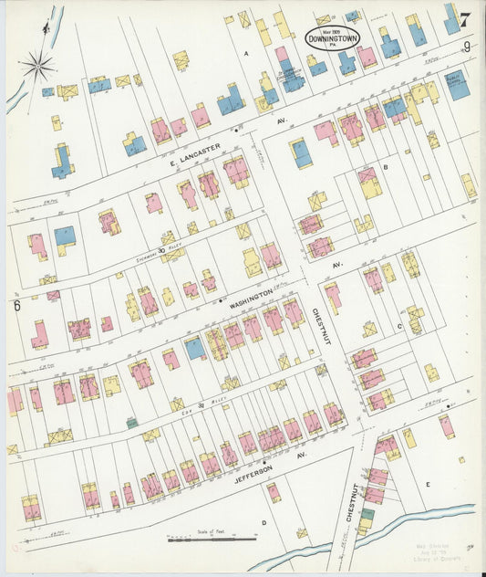 Sanborn Fire Insurance Map from Downingtown, Chester County, Pennsylvania (1909), Sheet #0007 - Historic Sanborn Fire Insurance Map Print, vintage old map wall art, antique decor, genealogy gift, Pennsylvania Pennsylvania map