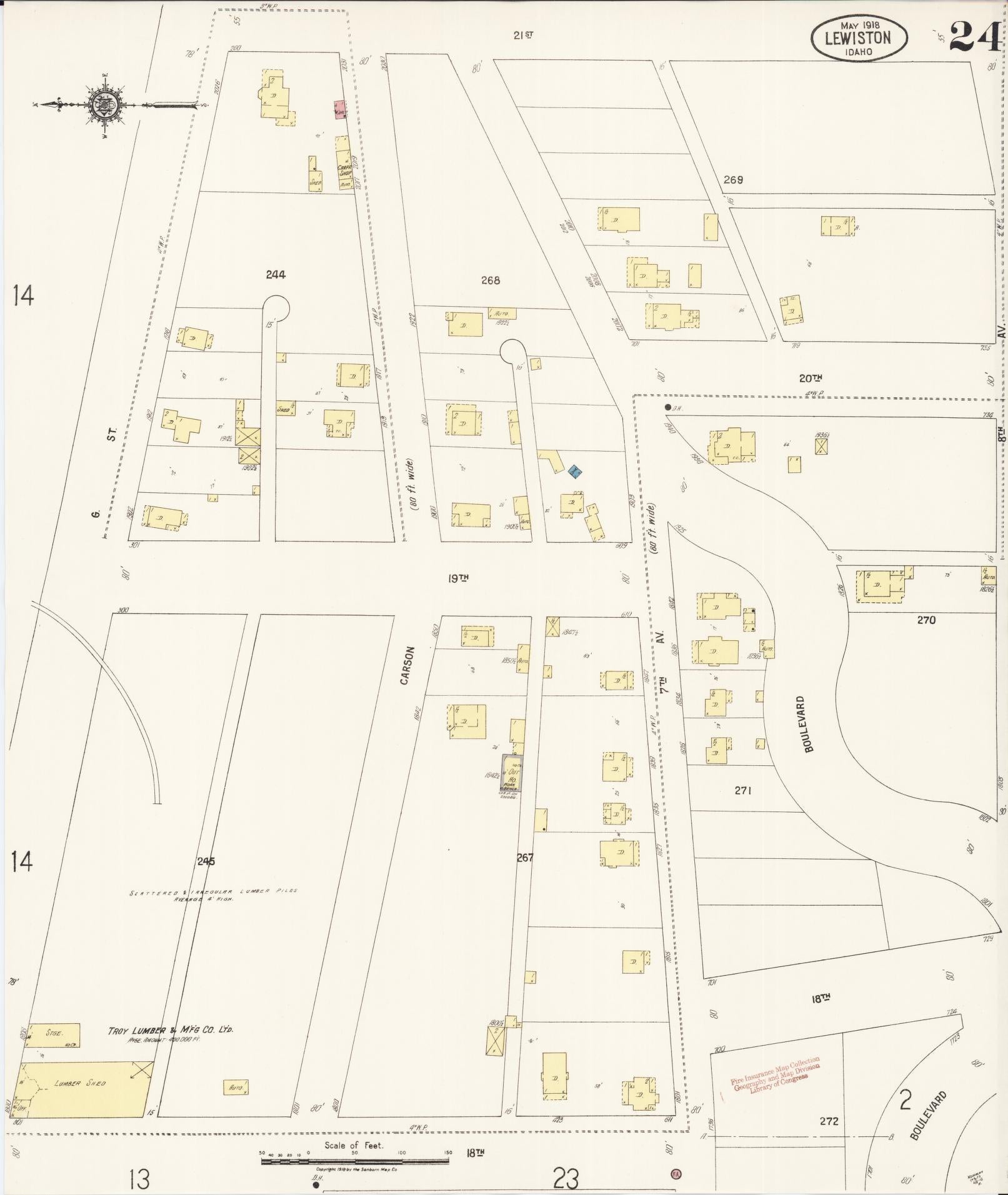 Sanborn Fire Insurance Map from Lewiston, Nez Perce County, Idaho (1918), Sheet #0024 - Historic Sanborn Fire Insurance Map Print, vintage old map wall art, antique decor, genealogy gift, Idaho Idaho map