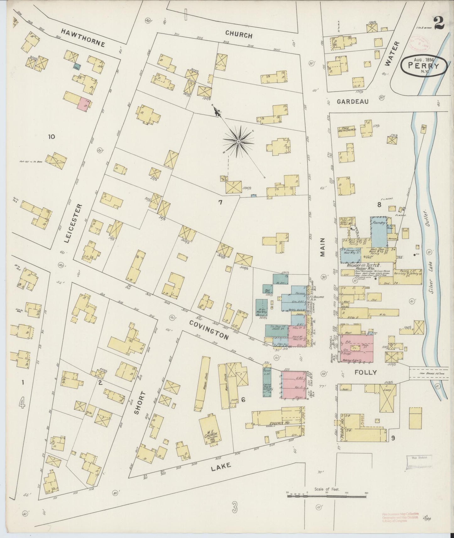 Sanborn Fire Insurance Map from Perry, Wyoming County, New York (1894), Sheet #0002 - Complete Map Set gallery image, historic Sanborn map, vintage wall art, Perry Wyoming