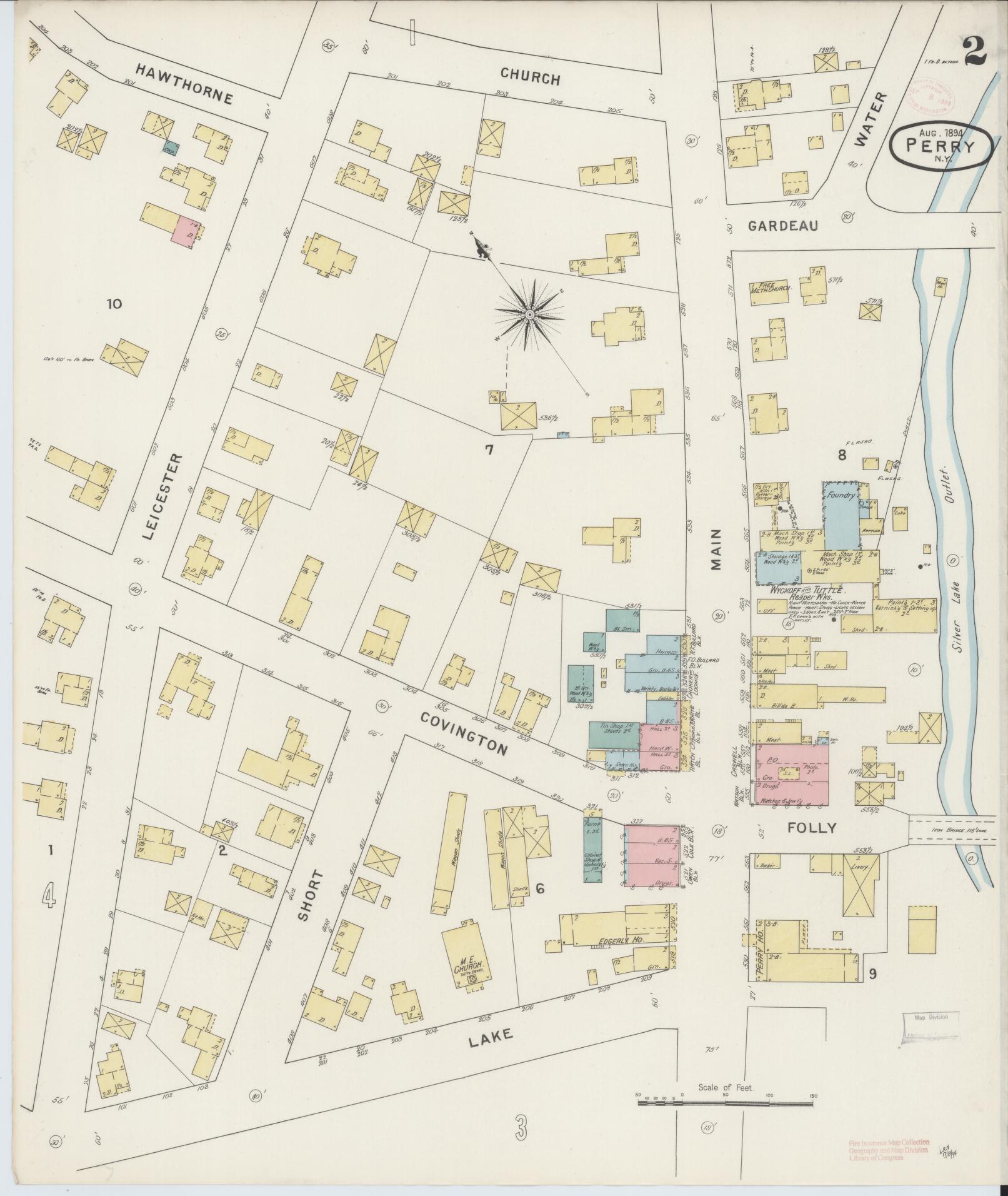 Sanborn Fire Insurance Map from Perry, Wyoming County, New York (1894), Sheet #0002 - Complete Map Set gallery image, historic Sanborn map, vintage wall art, Perry Wyoming