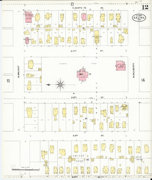 Sanborn Fire Insurance Map from Salina, Saline County, Kansas (1905), Sheet #0012 - Historic Sanborn Fire Insurance Map Print, vintage old map wall art, antique decor, genealogy gift, Kansas Kansas map