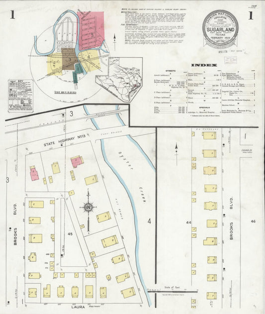 Sanborn Fire Insurance Map from Sugarland, Fort Bend County, Texas (1926), Sheet #0001 - Historic Sanborn Fire Insurance Map Print, vintage old map wall art, antique decor, genealogy gift, Texas Texas map
