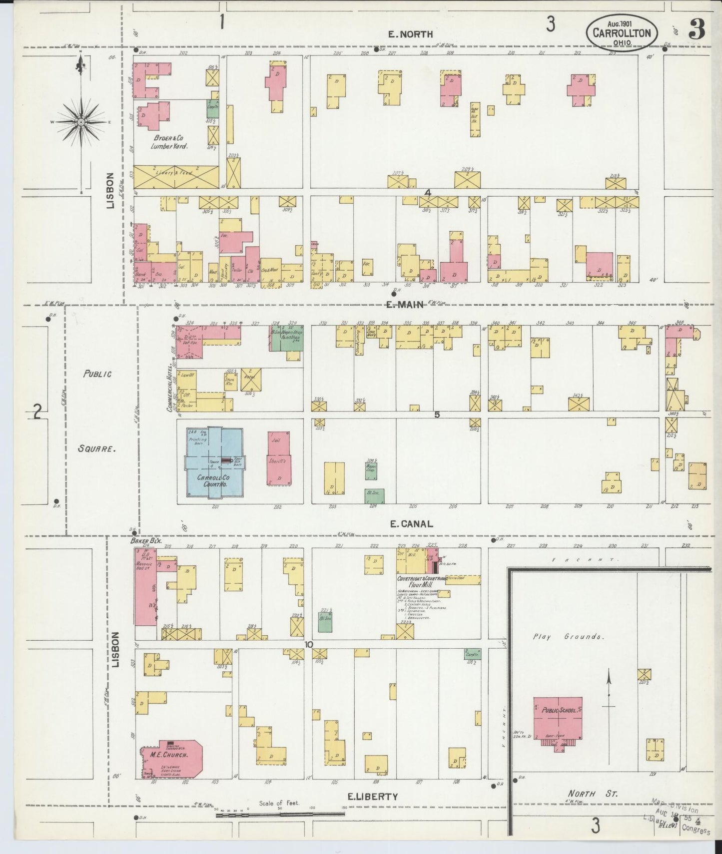 Sanborn Fire Insurance Map from Carrollton, Carroll County, Ohio (1901), Sheet #0003 - Historic Sanborn Fire Insurance Map Print, vintage old map wall art, antique decor, genealogy gift, Ohio Ohio map