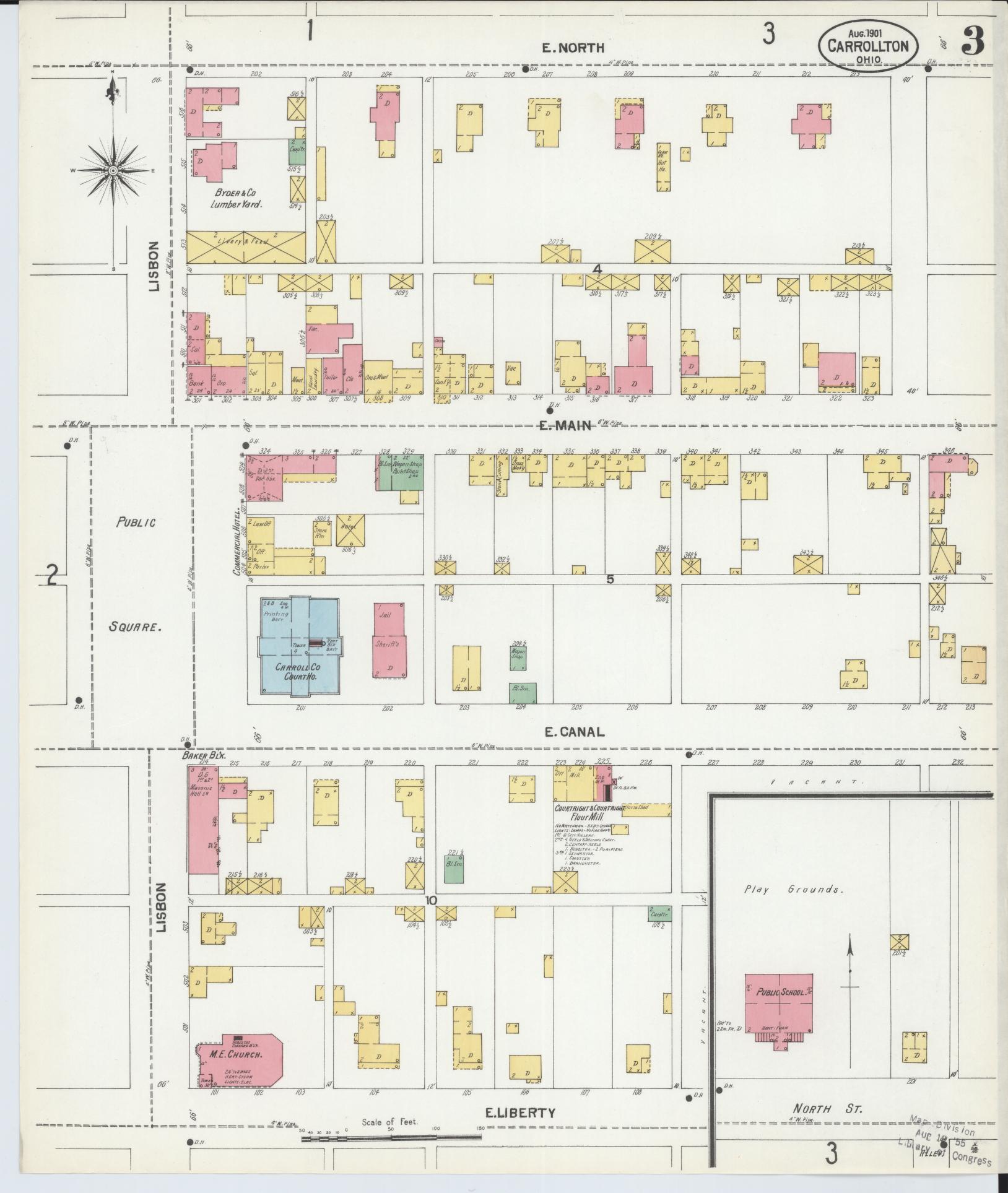 Sanborn Fire Insurance Map from Carrollton, Carroll County, Ohio (1901), Sheet #0003 - Historic Sanborn Fire Insurance Map Print, vintage old map wall art, antique decor, genealogy gift, Ohio Ohio map