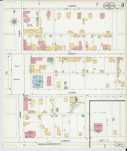 Sanborn Fire Insurance Map from Carrollton, Carroll County, Ohio (1901), Sheet #0003 - Historic Sanborn Fire Insurance Map Print, vintage old map wall art, antique decor, genealogy gift, Ohio Ohio map