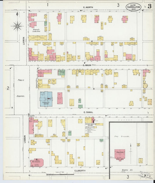 Sanborn Fire Insurance Map from Carrollton, Carroll County, Ohio (1901), Sheet #0003 - Historic Sanborn Fire Insurance Map Print, vintage old map wall art, antique decor, genealogy gift, Ohio Ohio map