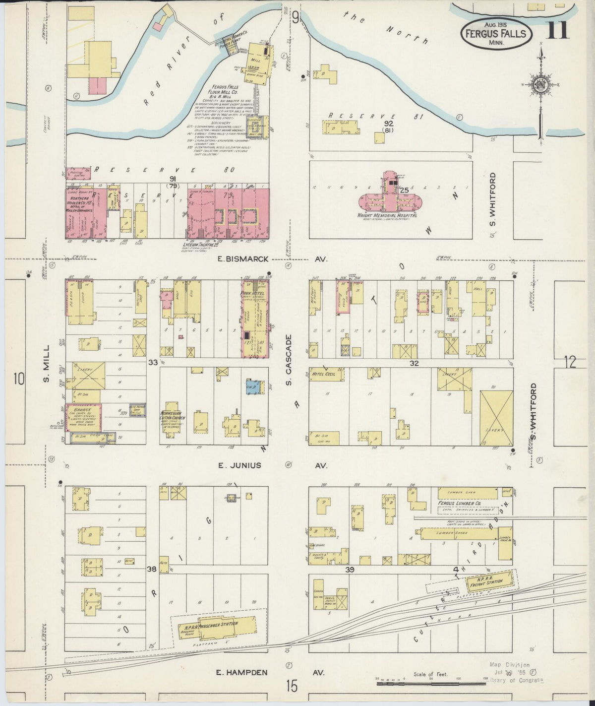 Sanborn Fire Insurance Map from Fergus Falls, Otter Tail County, Minnesota (1915), Sheet #0011 - Complete Map Set gallery image, historic Sanborn map, vintage wall art, Minnesota Minnesota