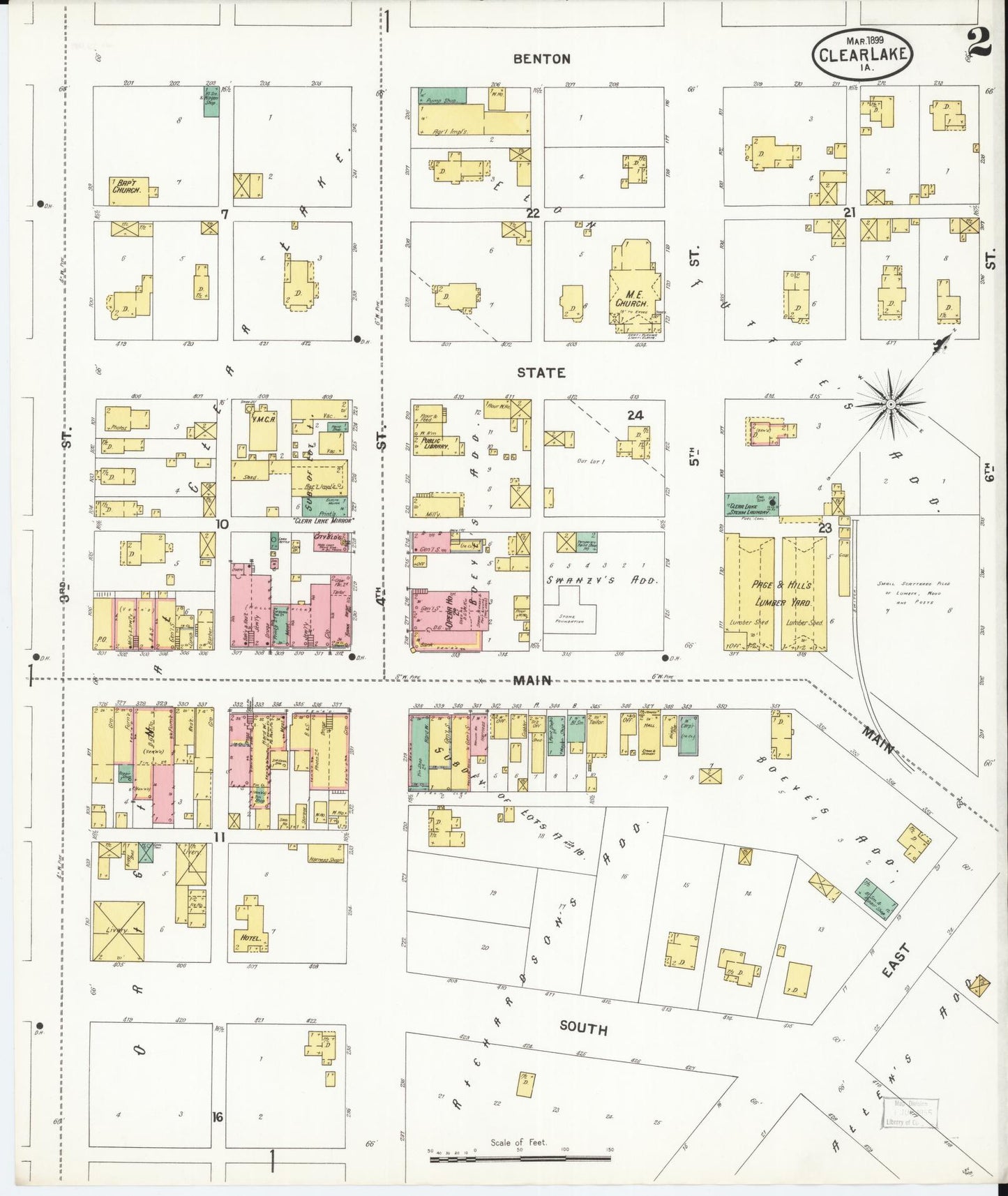 Sanborn Fire Insurance Map from Clear Lake, Cerro Gordo County, Iowa (1899), Sheet #0002 - Historic Sanborn Fire Insurance Map Print, vintage old map wall art